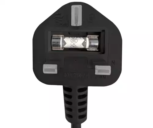 Netkabel Engeland UK type G 10A naar C13, 0,75mm², goedkeuring: BSI Kitemark, UKCA, zwart, lengte 1,80m