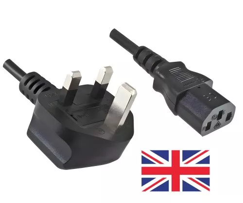 Mains cable England UK type G 10A to C13, 0.75mm², approval: BSI Kitemark, UKCA, black, length 1.80m
