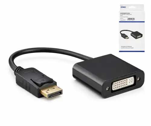 Adattatore DINIC 1.2 DisplayPort a DVI-D, spina DP - presa DVI 1080p max.(1920x1200 60Hz)nero, scatola DINIC con foro Euro, 0,15m