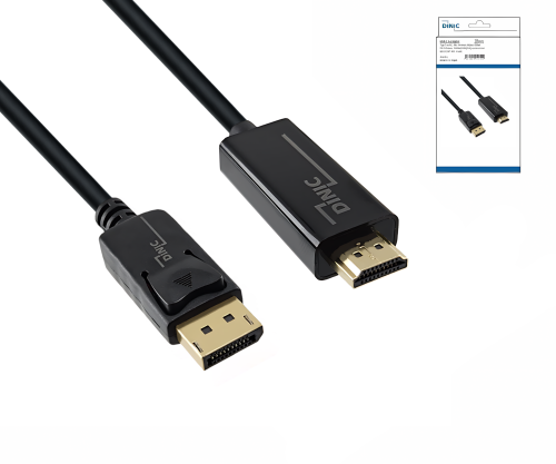 DisplayPort auf HDMI Kabel, DP 20pol auf HDMI Stecker, Auflösung max. 1920x1080p bei 60Hz, schwarz, DINIC Box mit Euroloch, 2,00m
