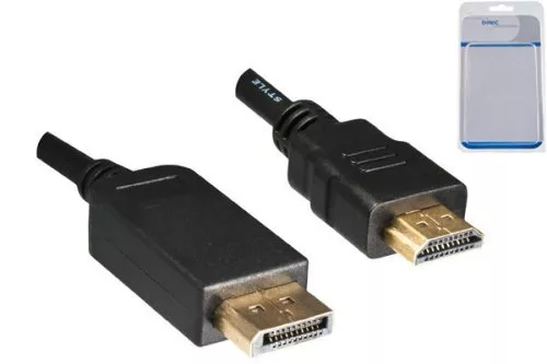 DisplayPort auf HDMI Kabel, DP 20pol auf HDMI Stecker, Auflösung max. 1920x1080p bei 60Hz, schwarz, DINIC Polybag, 2m