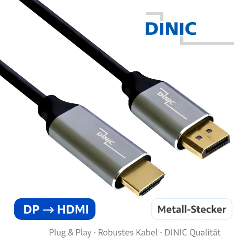 Cablu DINIC Premium Displayport la HDMI, 4K@60Hz, 3D, HDR, 2 m