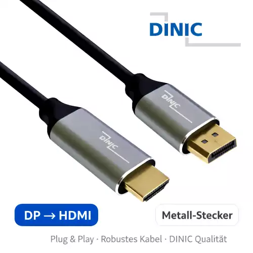 Cable DINIC Premium Displayport a HDMI, 4K@60Hz, 3D, HDR, 2 m
