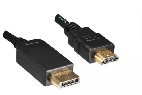 DisplayPort to HDMI cable, DP 20pin to HDMI male, resolution max. 1920x1080p at 60Hz, black, 5.00m, DINIC Polybag