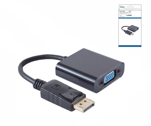 Adattatore DINIC, DisplayPort a VGA, DP maschio a VGA femmina, nero, scatola DINIC con foro Euro, 15 cm