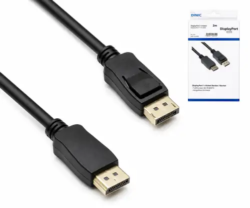 DisplayPort 1.4 cable, 2x DP plug, 8K, support 8K/60HZ, 32.4GBpS, black, DINIC box with Euro hole, 2m