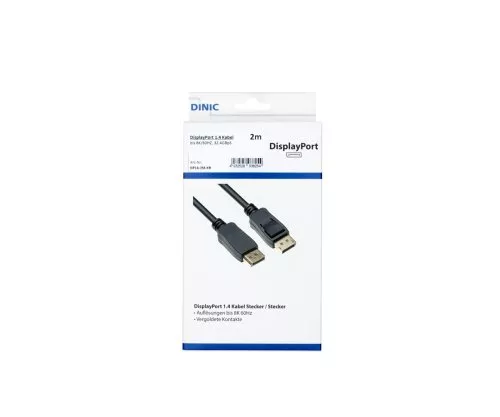 DisplayPort 1.4 Kabel, 2x DP Stecker, 8K, Unterstützung 8K/60HZ, 32.4GBpS, schwarz, DINIC Box mit Euroloch, 2m
