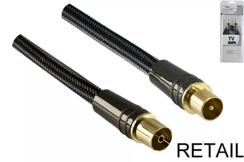 Cabo de antena Premium, ficha coaxial para tomada, DINIC Gama Dubai, preto, comprimento 1,00m, embalagem blister