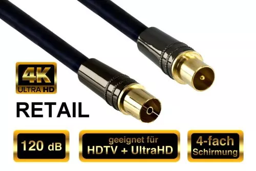 120dB vrhunski antenski kabel koaksialni vtič v vtičnico, DINIC Dubai Range, črn, dolžina 3,00 m, blister pakiranje