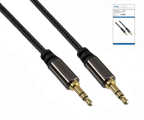 Premium Audiokabel 3,5mm Klinke St. auf St., schwarz, DINIC Box mit Euroloch, Länge 5m