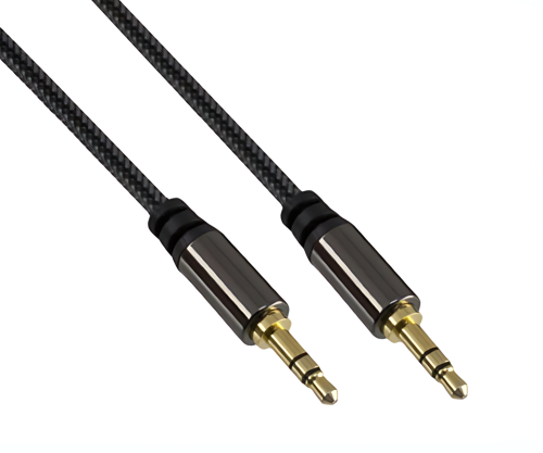 Premium Audiokabel 3,5mm Klinke St. auf St., schwarz, DINIC Box mit Euroloch, Länge 5m