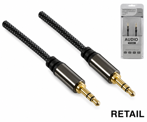 Premium Audiokabel 3,5mm Klinke Stecker auf Stecker, Dubai Range, schwarz, DINIC Blister, Länge 5,00m