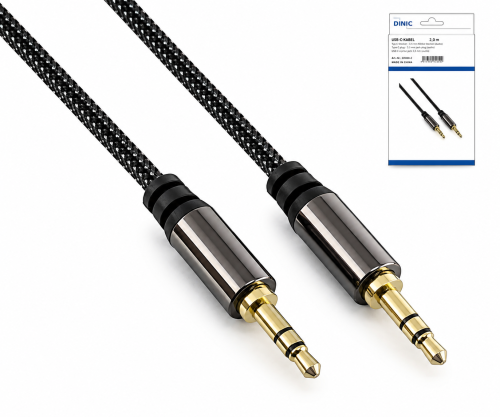 Cablu audio premium 3,5 mm jack masculin la masculin, negru, cutie DINIC cu gaură Euro, lungime 5 m