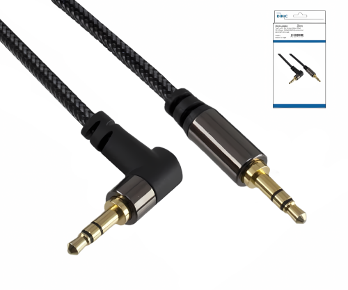 Premium audio cable 3.5mm male to 90° male, black, DINIC box with Euro hole, length 2.00m