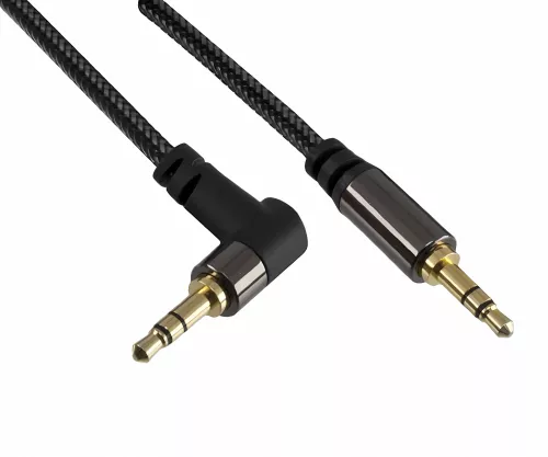 Premium audio cable 3.5mm male to 90° male, black, DINIC box with Euro hole, length 2.00m