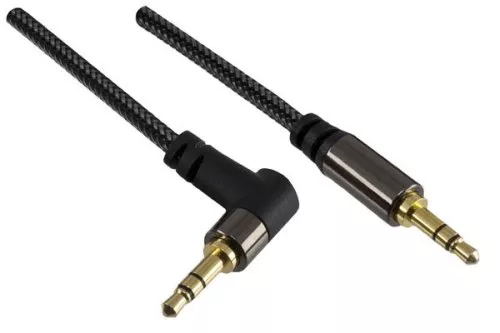 Premium Audio Cable 3,5mm Stereo jack male straight to male 90°, Dubai Range, gold plated pins, black, 2,00m