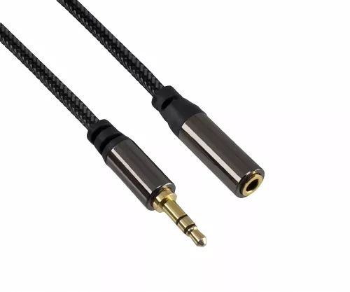 Premium Audiokabel 3,5mm Klinke St. auf Bu., schwarz, DINIC Box mit Euroloch, Länge 2m