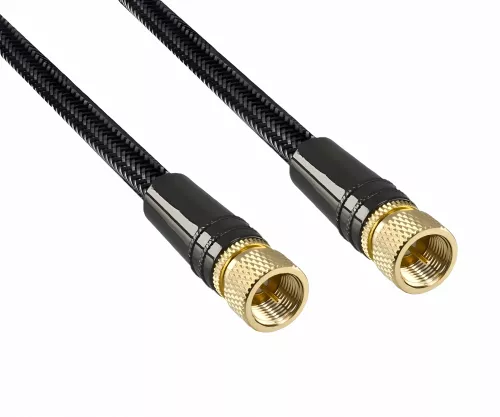 DINIC Premium SAT coaxial cable, 2x F-connectors, HD TV, Ultra HD, 24k gold-plated connectors, black, DINIC box with Euro hole, length 3m