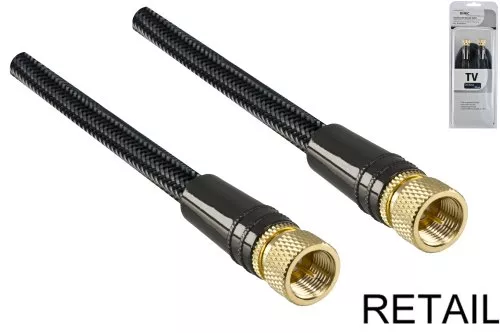 Premium SAT coaxiale kabel F-connector naar connector, DINIC Dubai Range, verguld, zwart, lengte 3,00m, blisterverpakking