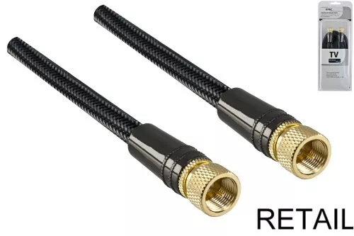 Cable coaxial SAT premium de conector F a conector, DINIC Gama Dubai, chapado en oro, negro, longitud 5,00 m, blíster