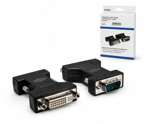 DINIC monitori adapter VGA pistik DVI-I pistikupesale, must, DINIC karbis euroauguga