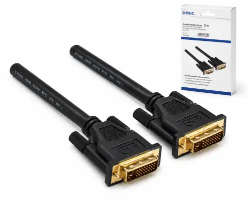 DVI-Digital Dual Link-kabel, 24+1 han/han, guldbelagte kontakter, multiafskærmet, sort, DINIC-boks med Euro-hul, længde 2,00 m