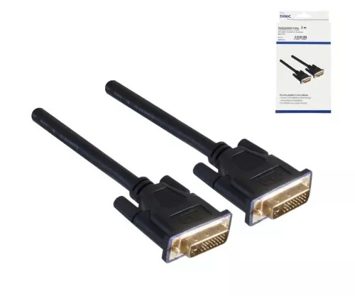 DVI-Digital Dual Link Kabel, 24+1 Stecker / Stecker, vergoldete Kontakte, mehrfach geschirmt, schwarz, DINIC Box mit Euroloch, Länge 2,00m