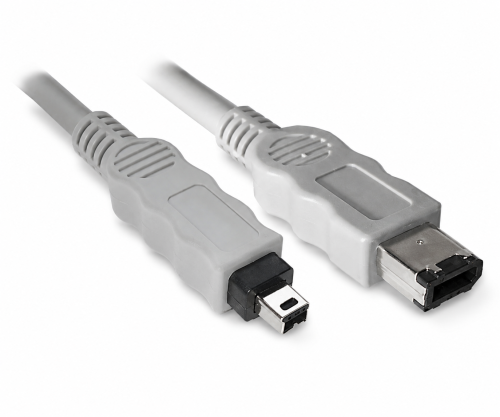 FireWire-kabel 6-polig till 4-polig kontakt, 1,00 m anslutningskabel IEEE 1394, grå