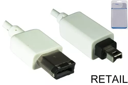 Câble FireWire 6 pôles sur 4 pôles mâle, câble de raccordement IEEE 1394, blanc, 1,00m