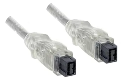 Câble FireWire 9 pôles mâle à mâle, câble de raccordement IEEE 1394b, transparent, 2,00m