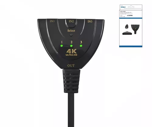 Scatola di commutazione automatica 3 a 1 HDMI, DINIC Box 3 dispositivi con connessione HDMI ad es. a 1 televisore, DINIC Box con foro europeo