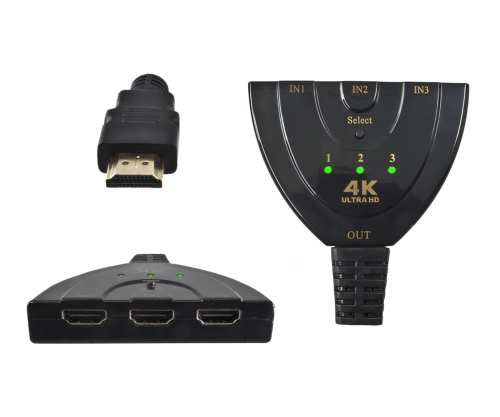 Cutie de comutare automată 3 la 1 HDMI, DINIC Box 3 dispozitive cu conexiune HDMI la, de exemplu, 1 televizor, DINIC Box cu Eurohole