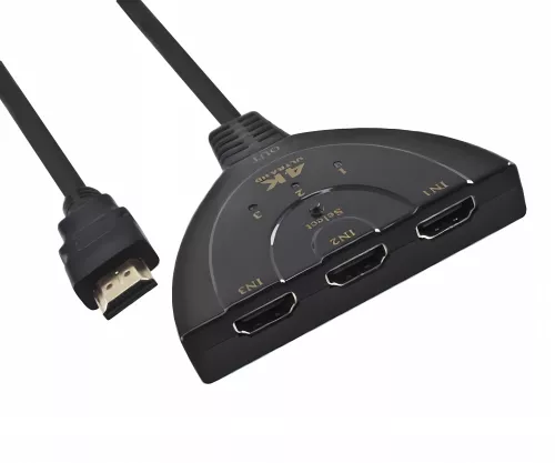 Umschaltbox automatisch 3 auf 1 HDMI, DINIC Box 3 Geräte mit HDMI Anschluss an z.B. 1 Fernsehgerät, DINIC Box mit Euroloch