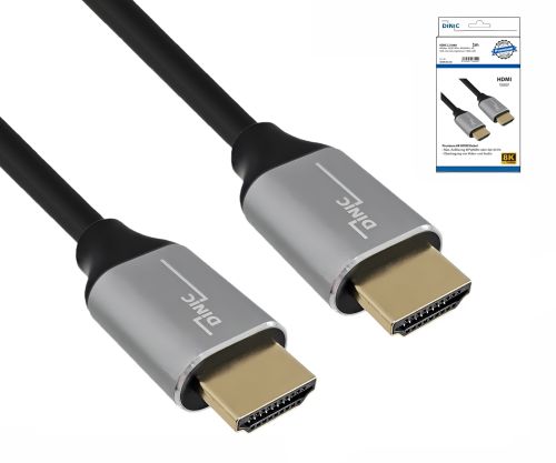 HDMI 2.1 Kabel, 2x Stecker Aluminiumgehäuse, 1m 48Gbps, 4K@120Hz, 8K@60Hz, 3D, HDR, DINIC Box