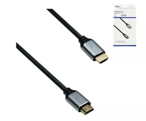 Cabo HDMI 2.1, caixa de alumínio com 2x fichas, 1m 48Gbps, 4K@120Hz, 8K@60Hz, 3D, HDR, caixa DINIC