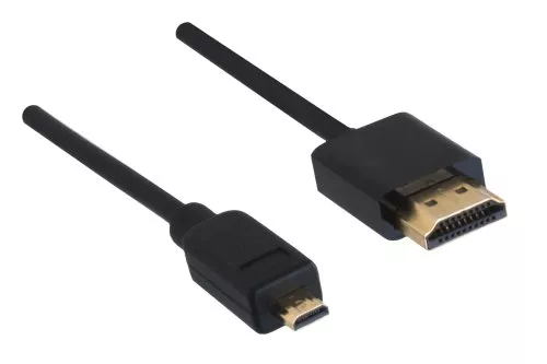 Cablu HDMI de la mufă A la mufă micro HDMI (D), negru, lungime 2,00 m, DINIC polybag