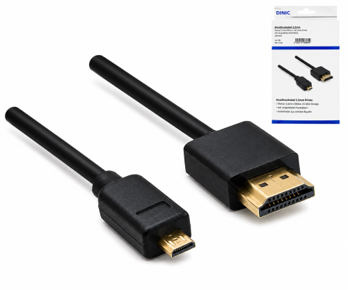 HDMI Kabel A Stecker auf micro HDMI (D) Stecker, schwarz, Länge 2,00m, DINIC Box