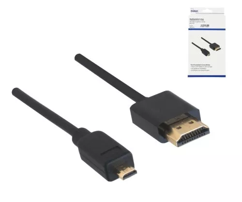 HDMI-kabel A-plugg til micro HDMI (D)-plugg, svart, lengde 2,00 m, DINIC-boks