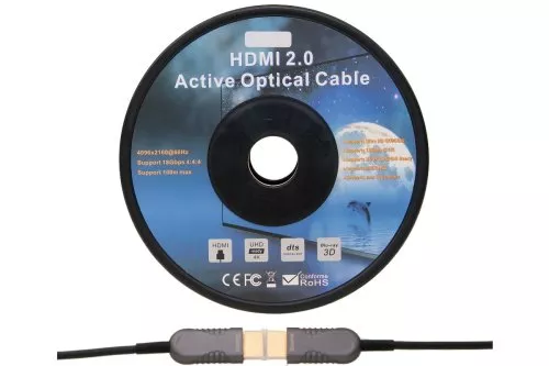 Câble HDMI 2.0 AOC fibre optique A mâle à mâle, actif, 4K@60Hz 18Gbp, noir, longueur 50,00m