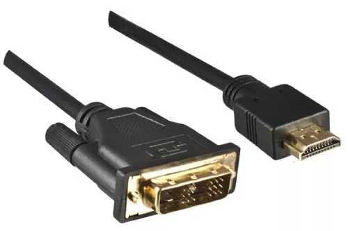 HDMI кабел от щепсел A към DVI-D щепсел, позлатени контакти, черен, дължина 2,00 м, блистерна опаковка