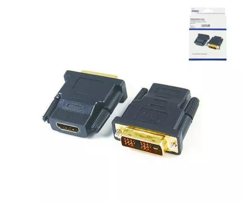 HDMI adapteris no A tipa 19-pin kontaktligzdas uz DVI kontaktdakšu ar apzeltītiem kontaktiem, melns, DINIC kaste (kartona kārba)