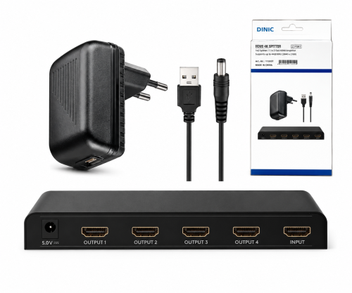 HDMI-splitter 1 naar 4 (4K @ 30 Hz) max. resolutie 4K/30Hz (3840x2160) UHD, DINIC Box
