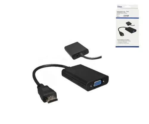 HDMI Adapter Typ A 19pol Stecker auf VGA Buchse, mit Audio-Buchse, schwarz, DINIC Box