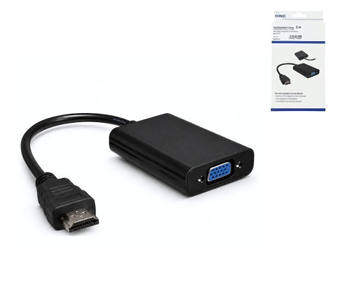 HDMI adapter type A 19-pin plug to VGA socket, with audio socket, black, DINIC box with Euro hole