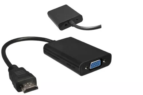 HDMI Adapter Typ A 19pol Stecker auf VGA Buchse, mit Audio-Buchse, schwarz, DINIC Polybag