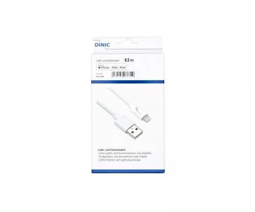 USB A to Lightning cable 0.5m, white, DINIC Box