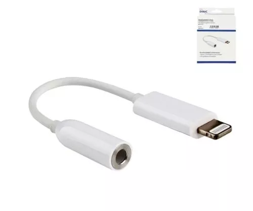 DINIC Lightning to 3.5mm jack adapter Aux Audio, for headphones, white, DINIC box with Euro hole