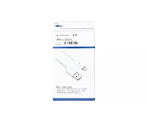 USB A to Lightning cable, white, DINIC box with Euro hole, 1m