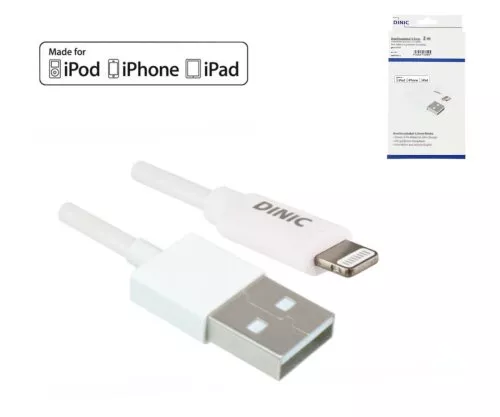 USB A to Lightning cable 2m, white, DINIC Box