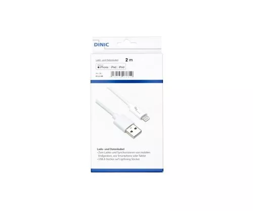 Καλώδιο USB A προς Lightning 2m, λευκό, DINIC Box